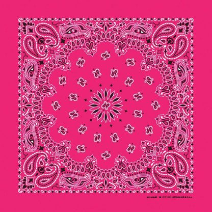 4-Pack USA Made Paisley Bandanna - HOT PINK featuring a traditional paisley design on vibrant hot pink background.