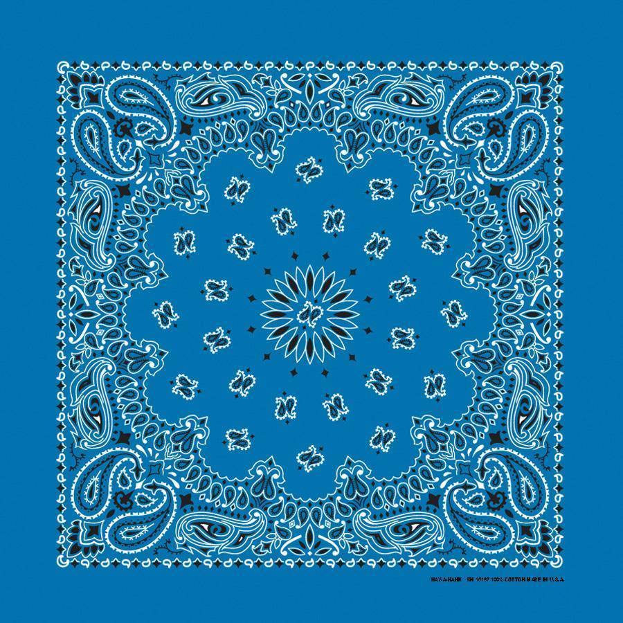 4-Pack USA Made Paisley Bandanna - MIRAGE BLUE with intricate paisley design on vibrant blue background.
