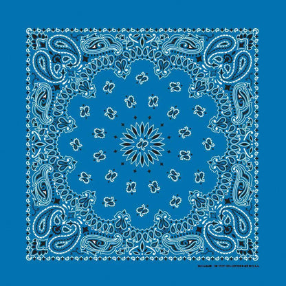 4-Pack USA Made Paisley Bandanna - MIRAGE BLUE with intricate paisley design on vibrant blue background.