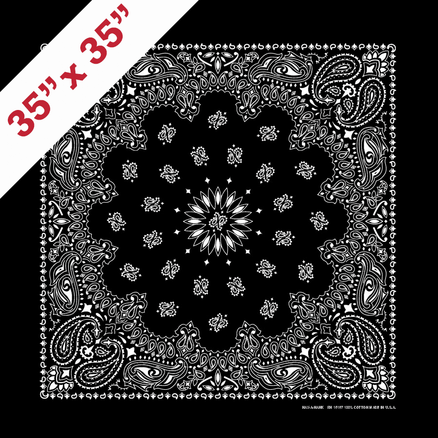 GRANDE 35" black PAISLEY BANDANNA - The Bandanna Store